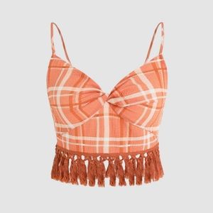 CIDER SZ.S plaid crop with tassels